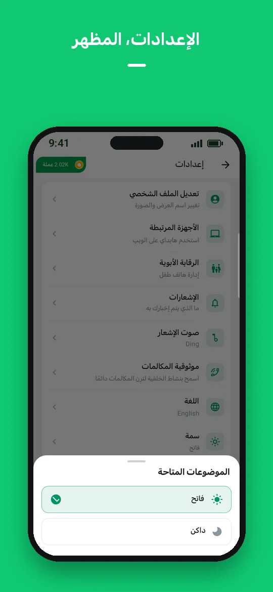 الإعدادات، المظهر — Haydai