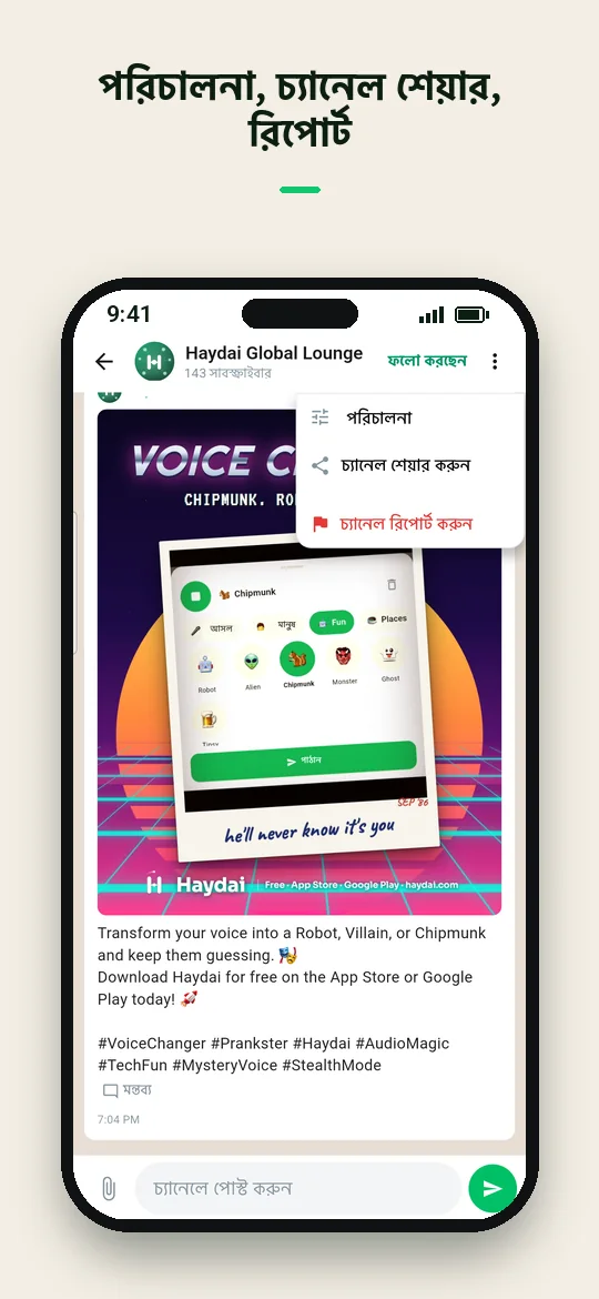 পরিচালনা, চ্যানেল শেয়ার, রিপোর্ট — Haydai