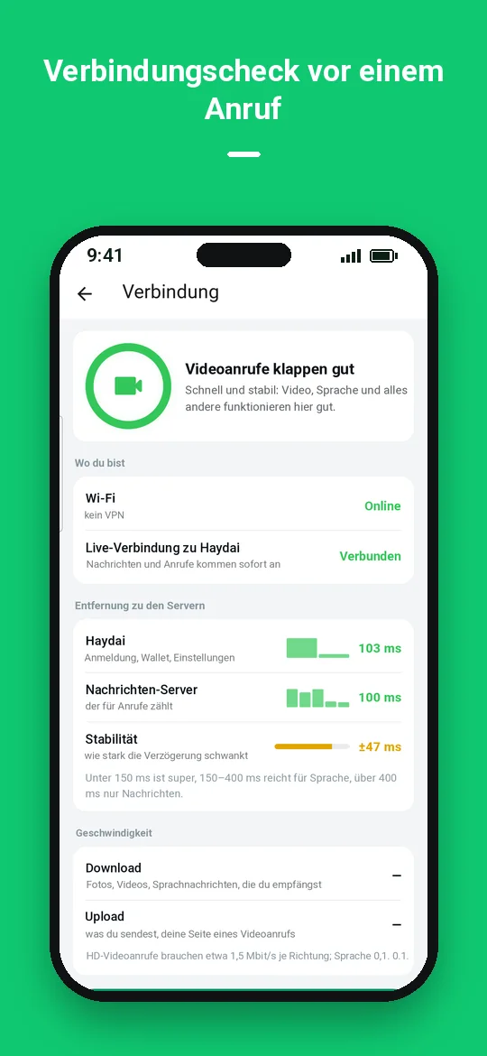 Verbindungscheck vor einem Anruf — Haydai