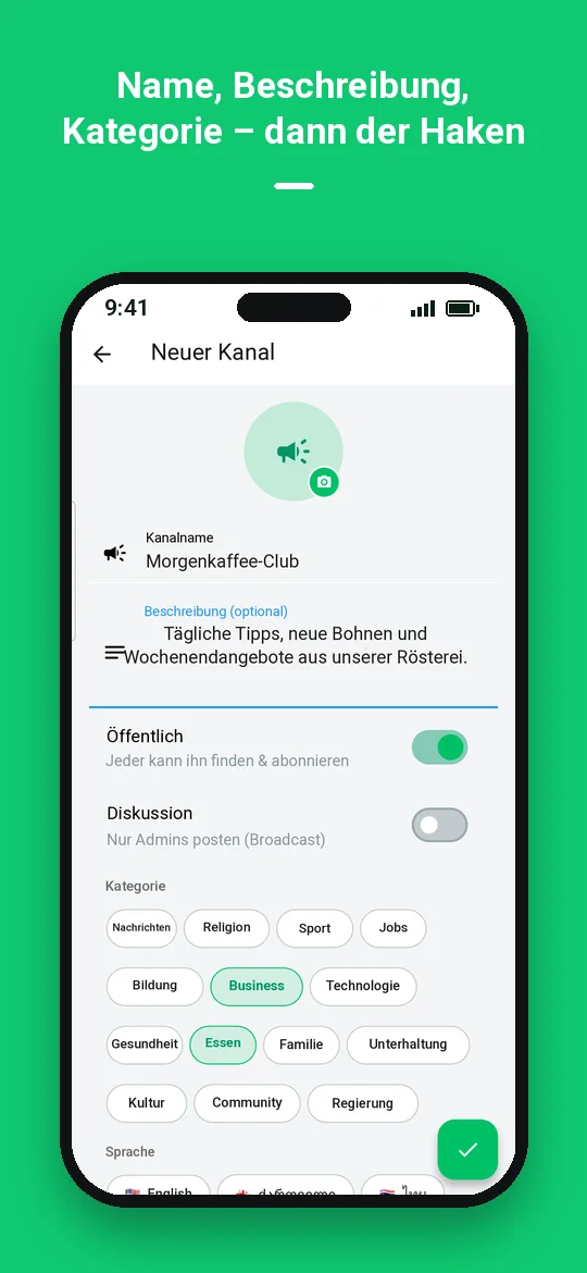 Name, Beschreibung, Kategorie – dann der Haken — Haydai