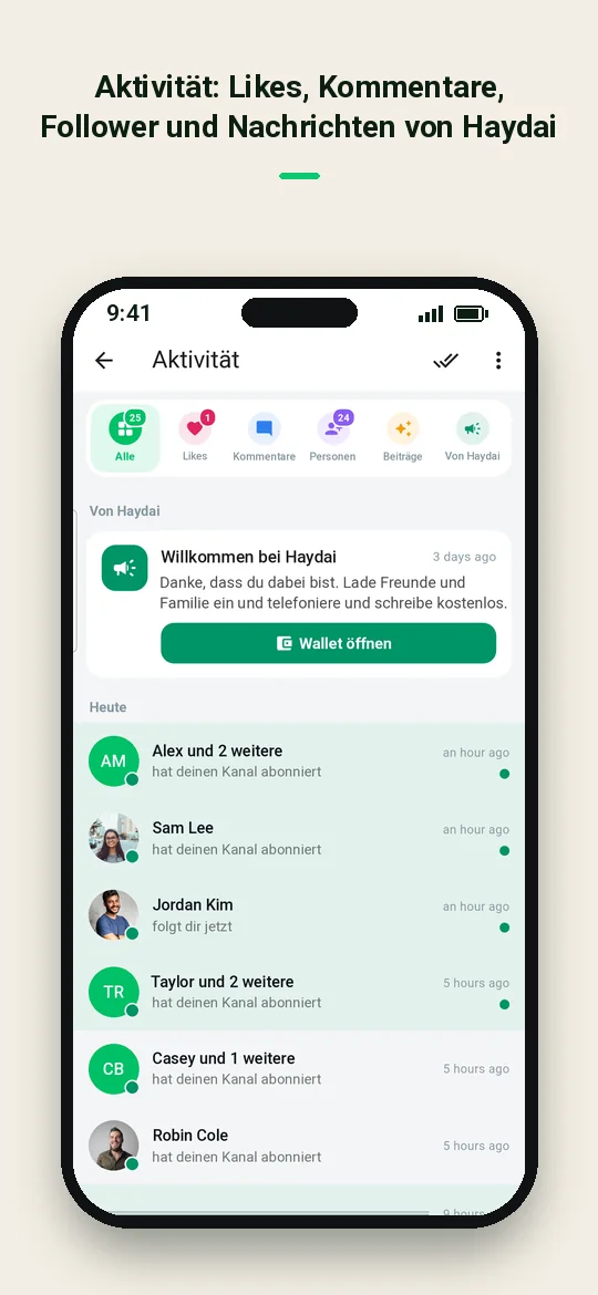 Aktivität: Likes, Kommentare, Follower und Nachrichten von Haydai — Haydai