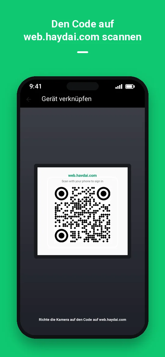 Den Code auf web.haydai.com scannen — Haydai