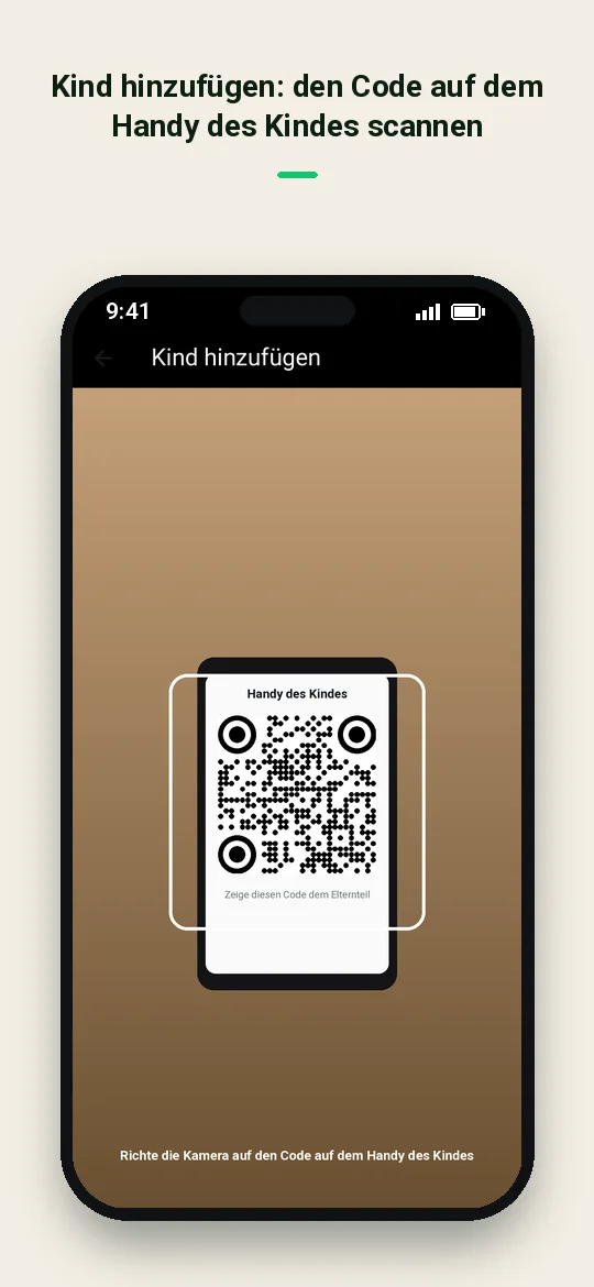 Kind hinzufügen: den Code auf dem Handy des Kindes scannen — Haydai