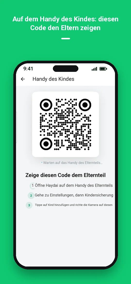 Auf dem Handy des Kindes: diesen Code den Eltern zeigen — Haydai