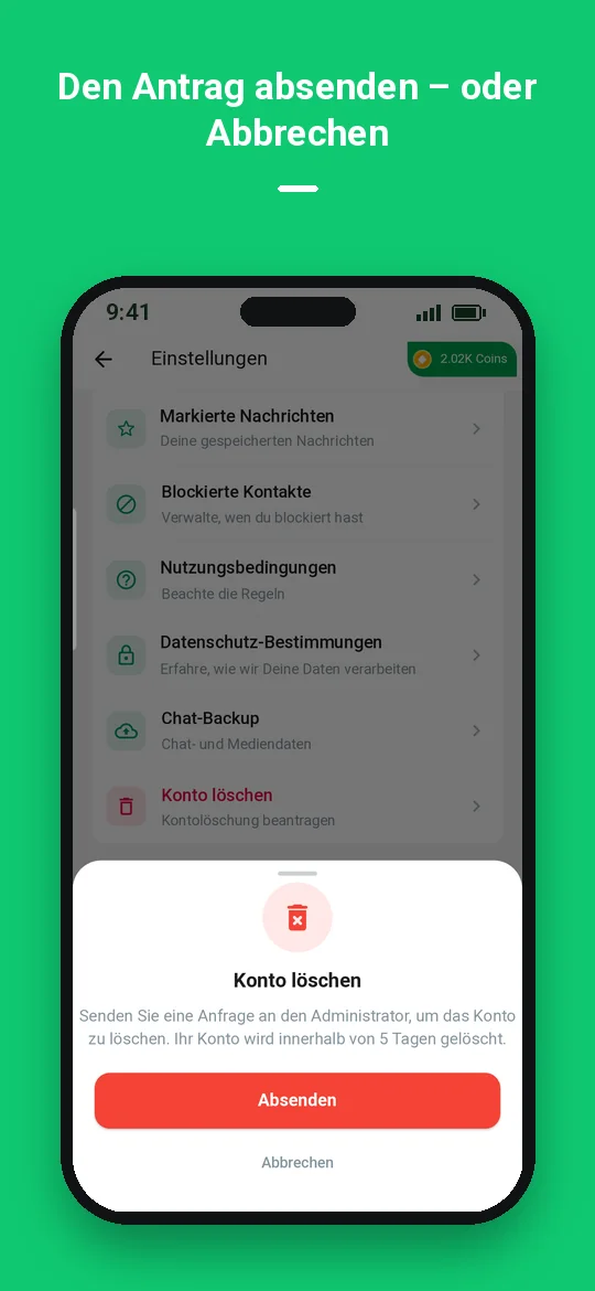 Den Antrag absenden – oder Abbrechen — Haydai