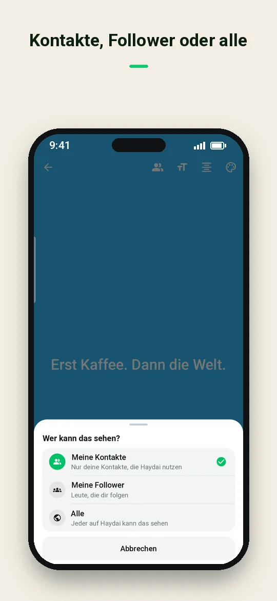 Kontakte, Follower oder alle — Haydai