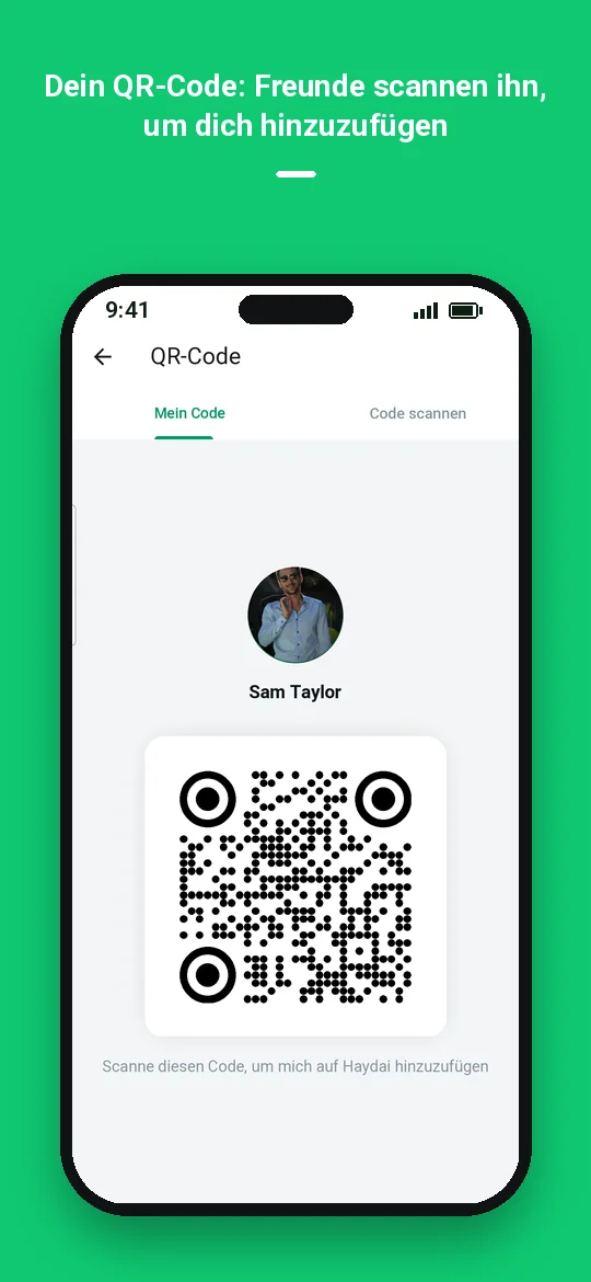 Dein QR-Code: Freunde scannen ihn, um dich hinzuzufügen — Haydai