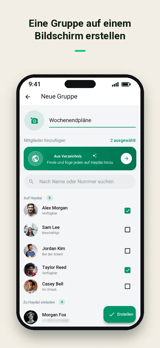 Eine Gruppe auf einem Bildschirm erstellen — Haydai