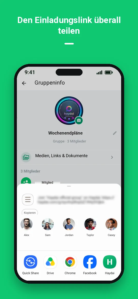 Den Einladungslink überall teilen — Haydai