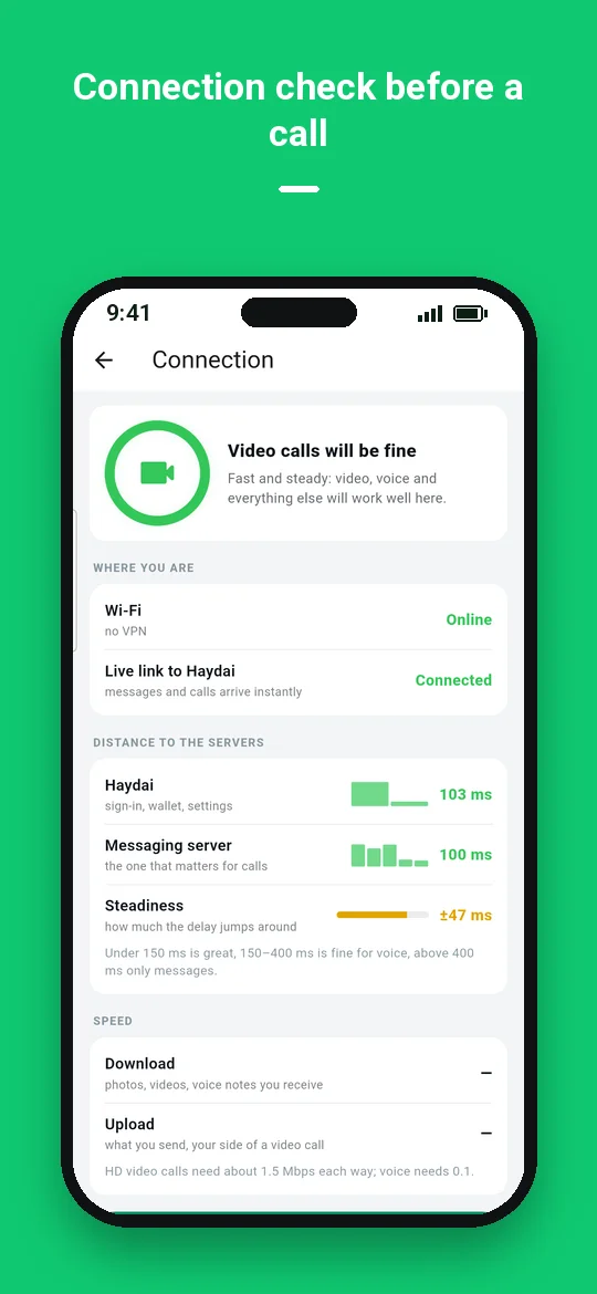 Connection check before a call — Haydai