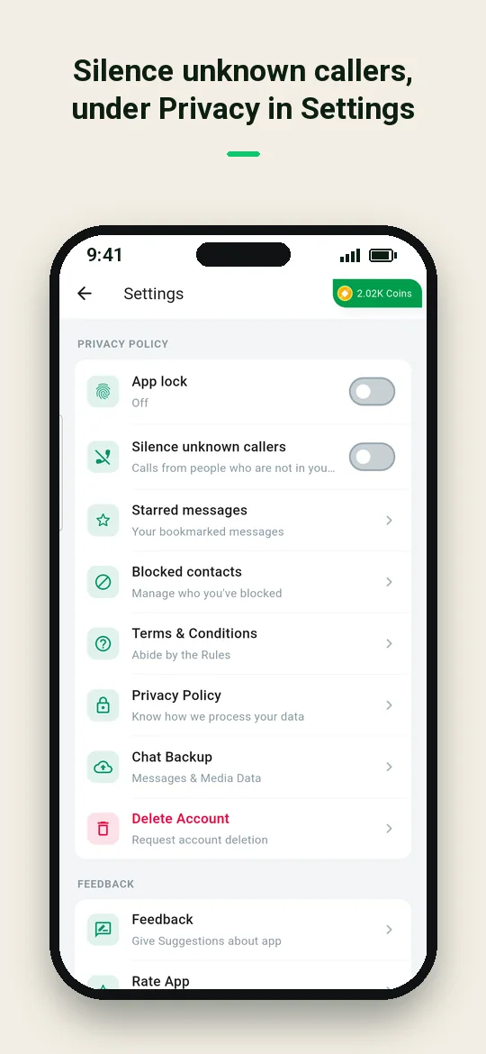 Silence unknown callers, under Privacy in Settings — Haydai