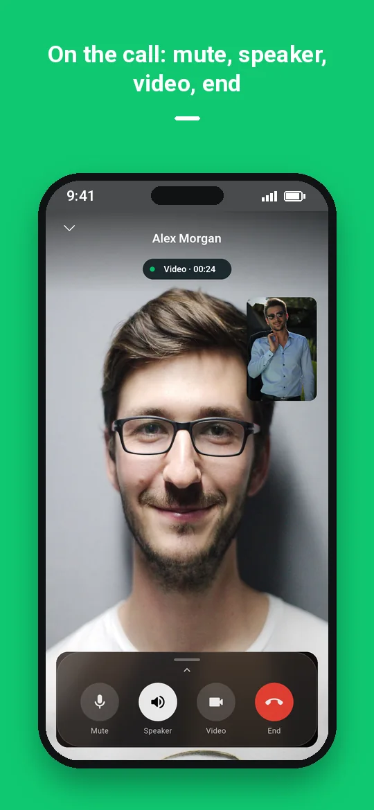 On the call: mute, speaker, video, end — Haydai