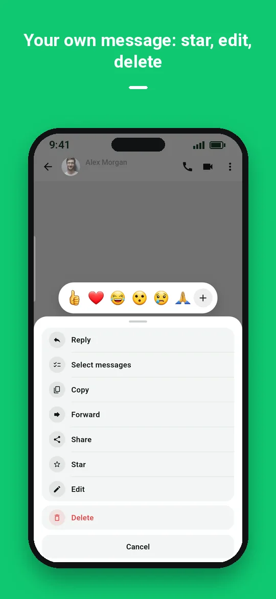 Your own message: star, edit, delete — Haydai