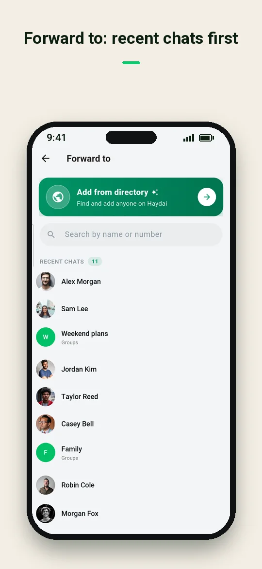 Forward to: recent chats first — Haydai