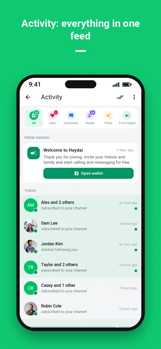Activity: everything in one feed — Haydai