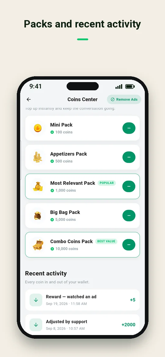Packs and recent activity — Haydai