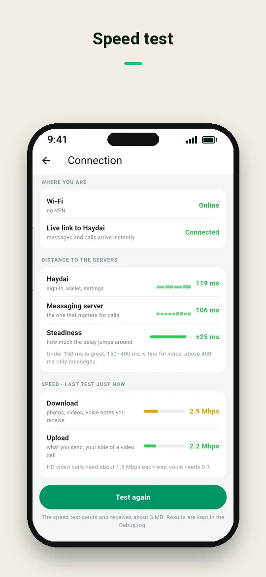 Speed test — Haydai
