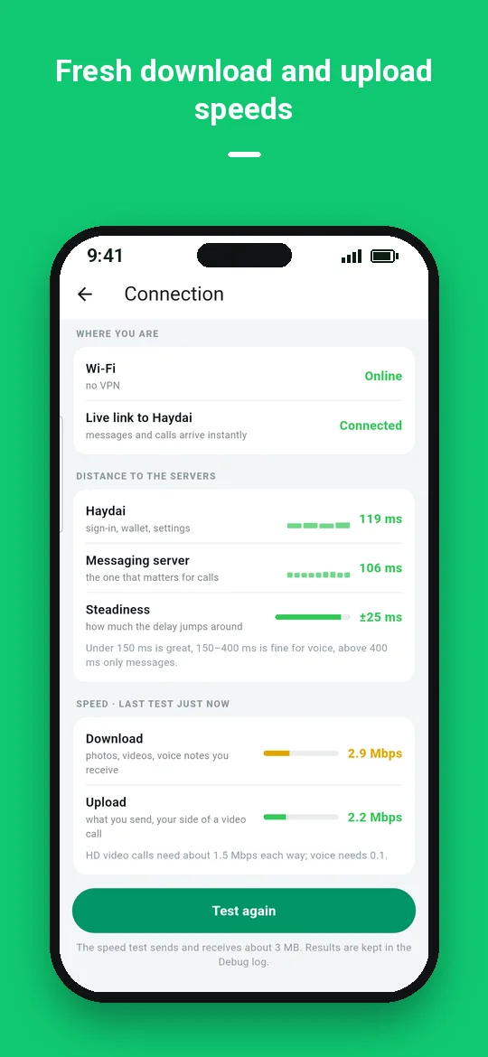 Fresh download and upload speeds — Haydai