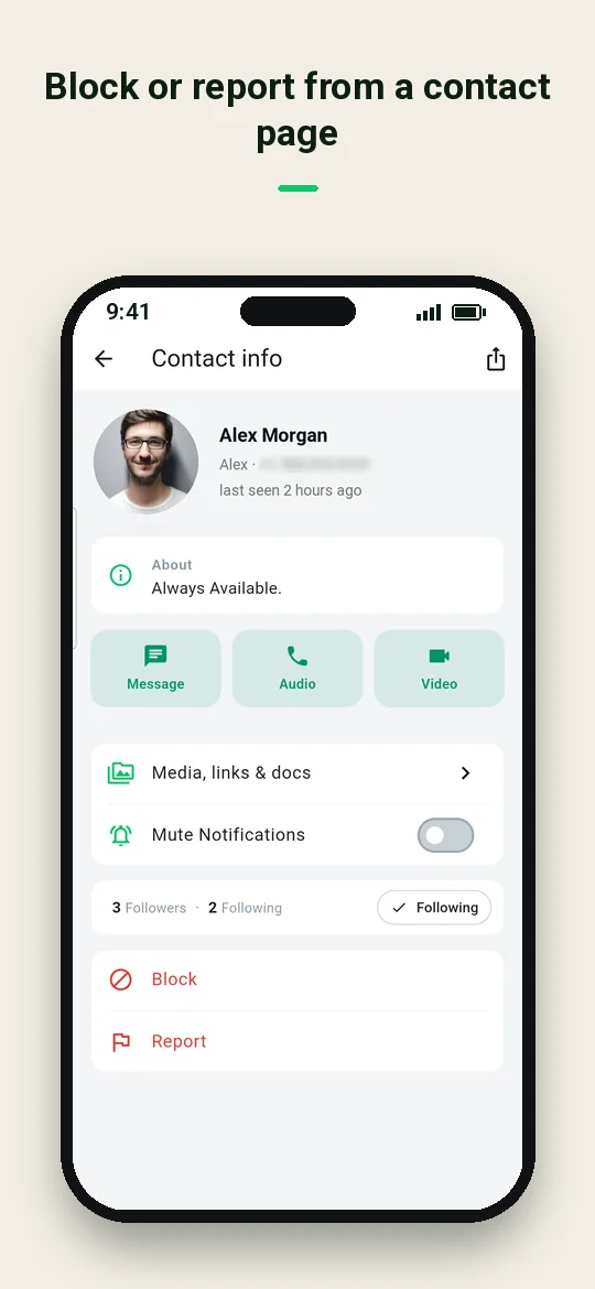 Block or report from a contact page — Haydai