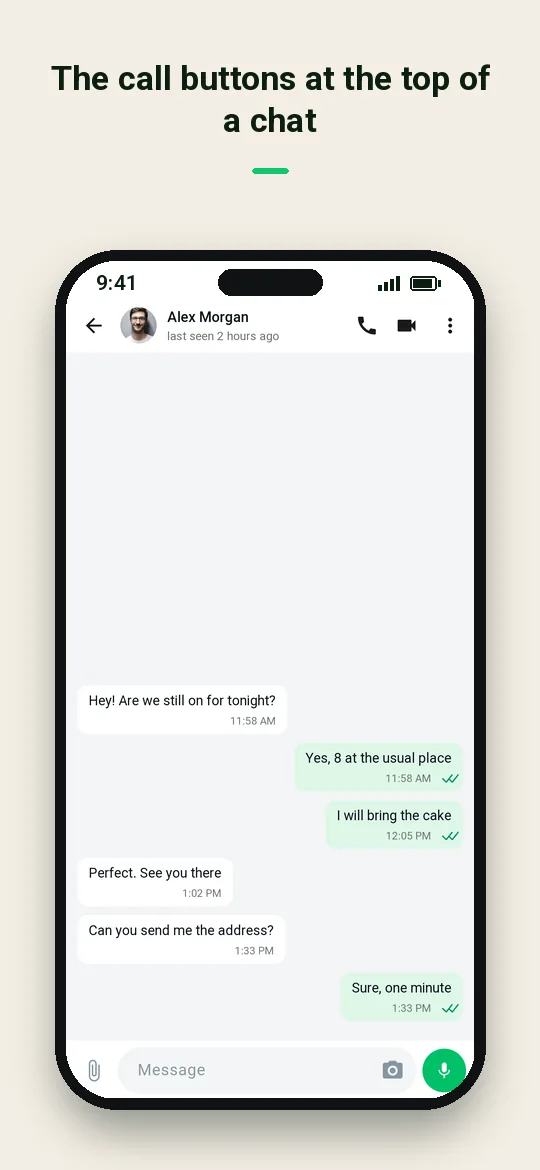 The call buttons at the top of a chat — Haydai