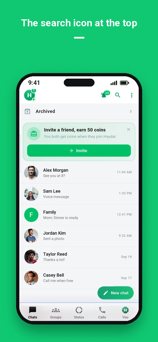 The search icon at the top — Haydai