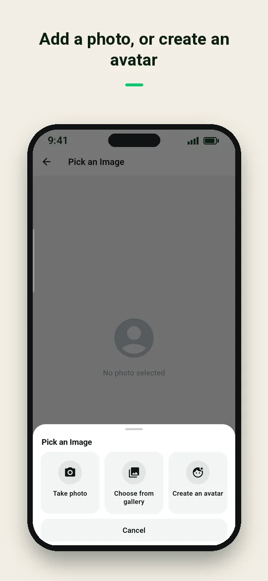 Add a photo, or create an avatar — Haydai