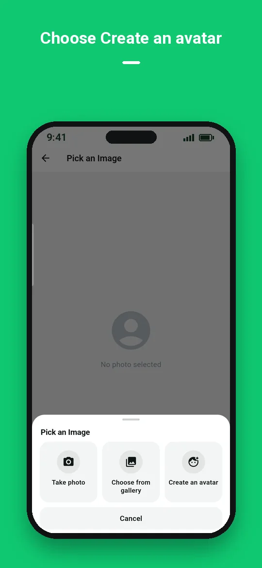 Choose Create an avatar — Haydai
