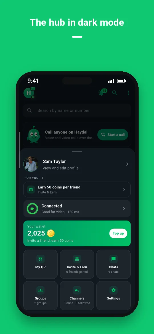 The hub in dark mode — Haydai