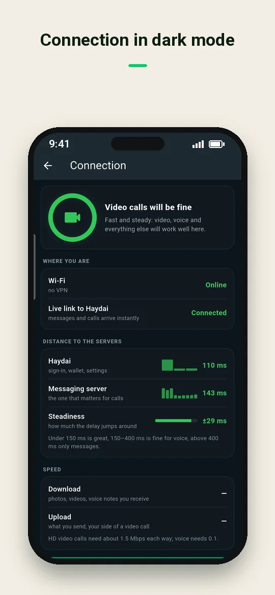 Connection in dark mode — Haydai