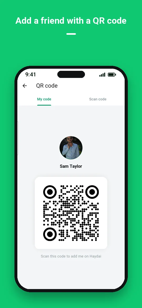 Add a friend with a QR code — Haydai
