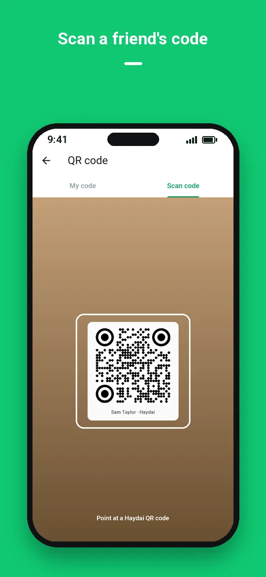 Scan a friend's code — Haydai