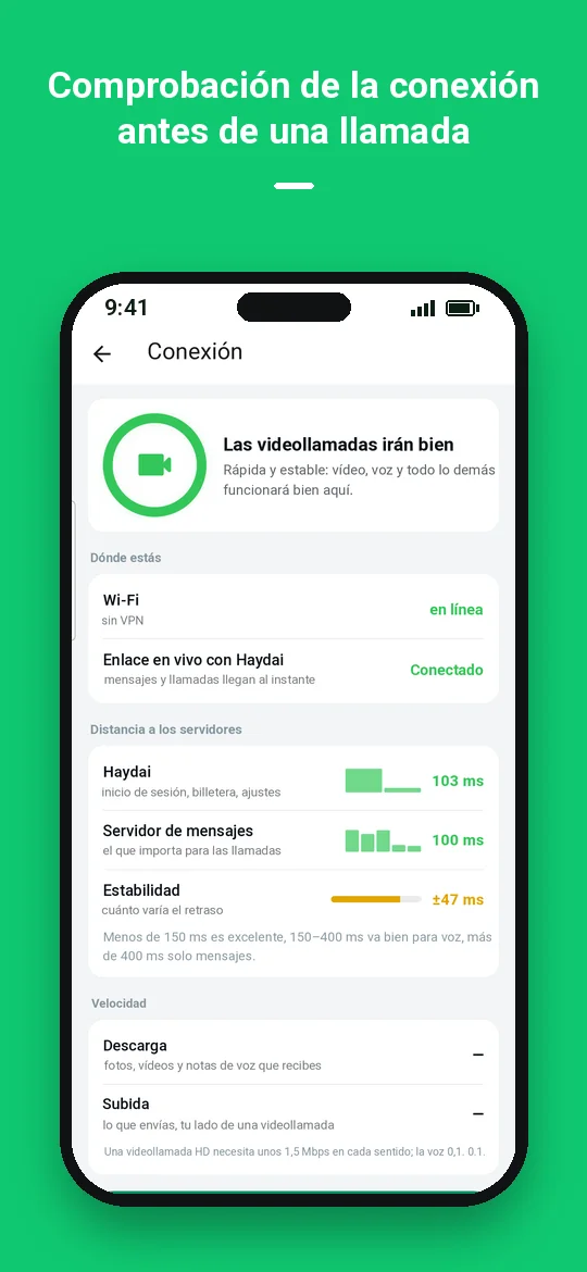 Comprobación de la conexión antes de una llamada — Haydai