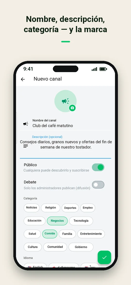 Nombre, descripción, categoría — y la marca — Haydai