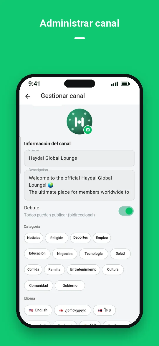 Administrar canal — Haydai