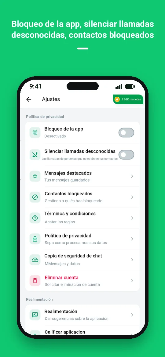 Bloqueo de la app, silenciar llamadas desconocidas, contactos bloqueados — Haydai