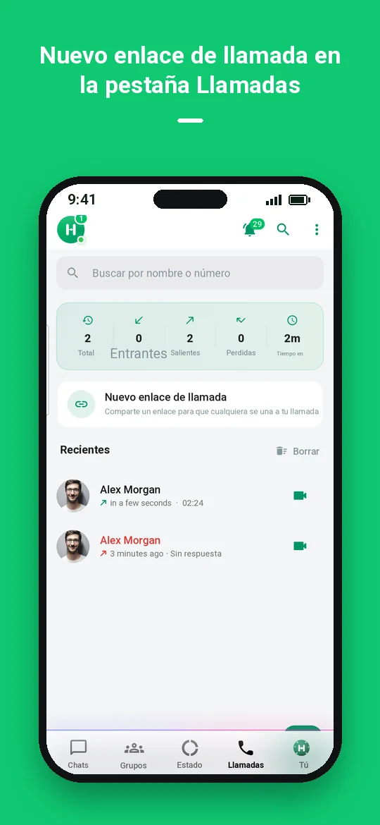 Nuevo enlace de llamada en la pestaña Llamadas — Haydai