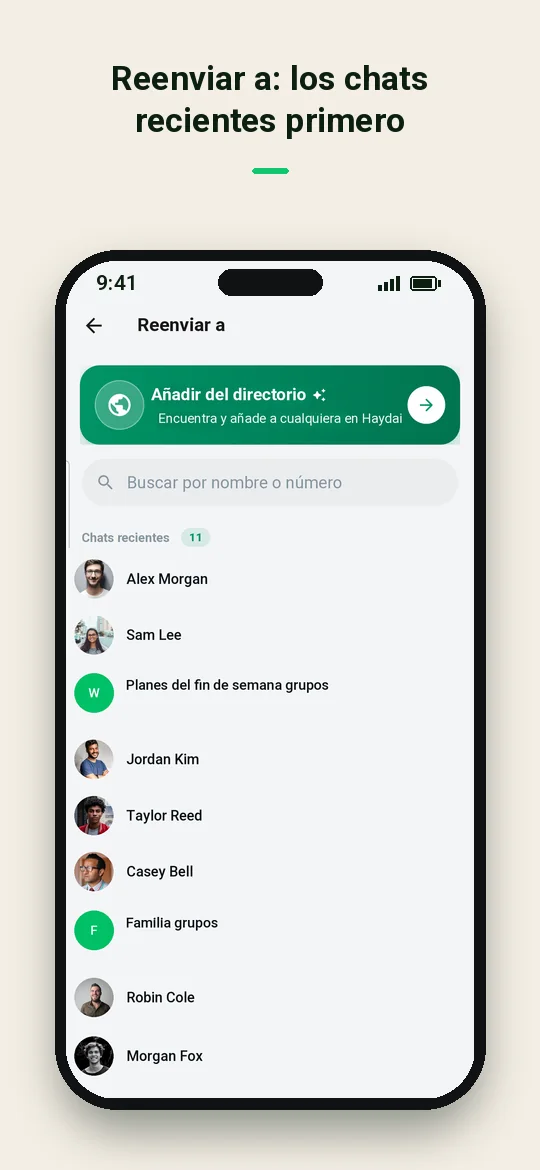 Reenviar a: los chats recientes primero — Haydai