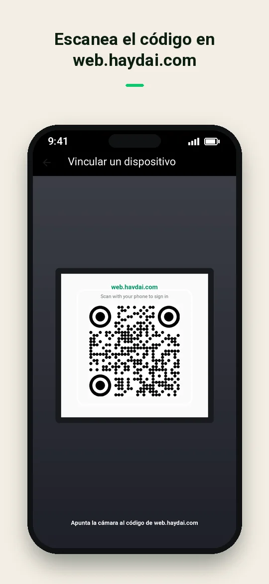 Escanea el código en web.haydai.com — Haydai