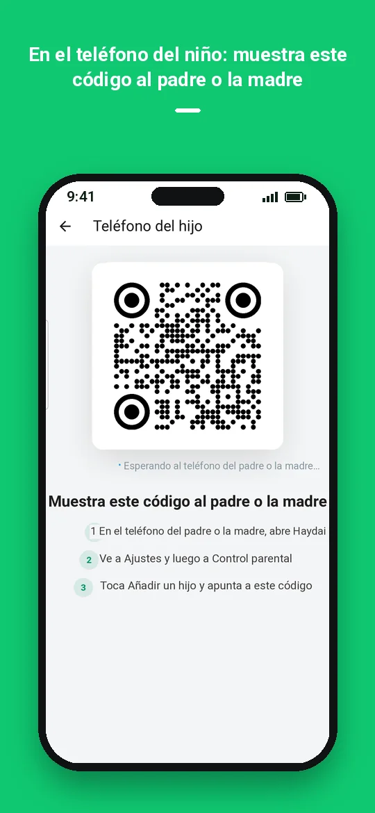 En el teléfono del niño: muestra este código al padre o la madre — Haydai