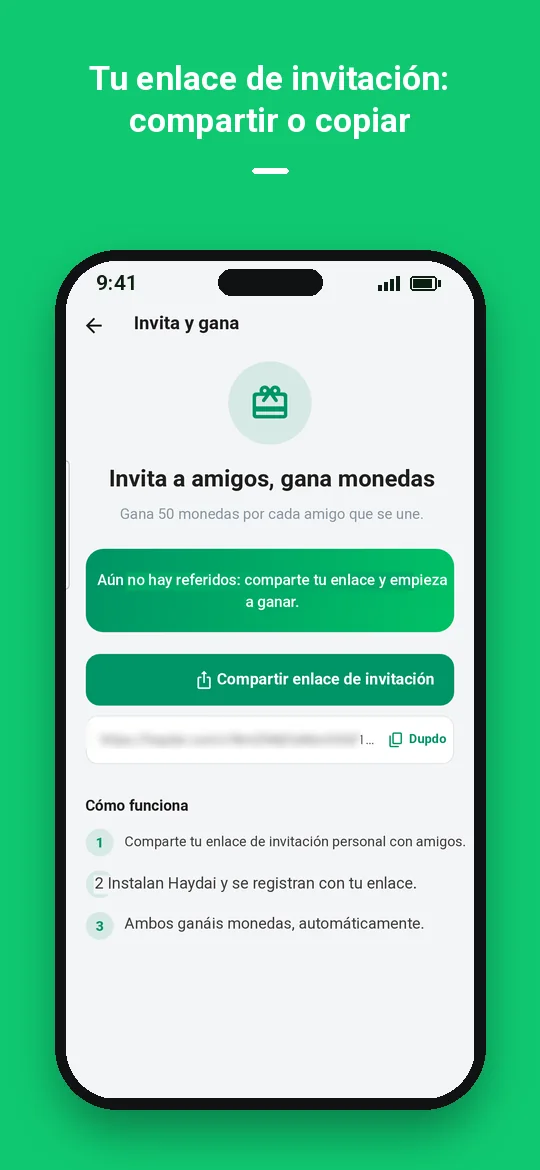 Tu enlace de invitación: compartir o copiar — Haydai