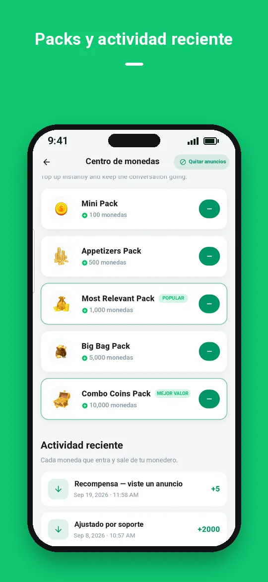 Packs y actividad reciente — Haydai