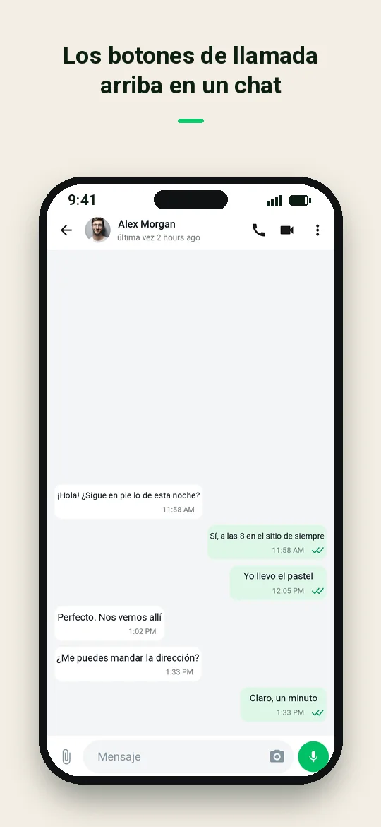 Los botones de llamada arriba en un chat — Haydai