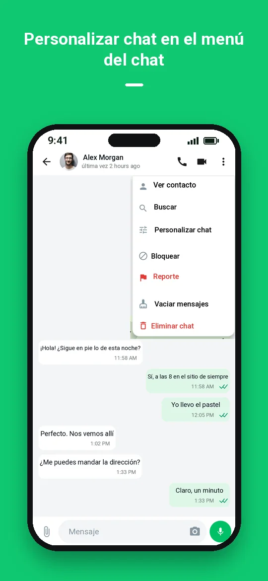 Personalizar chat en el menú del chat — Haydai