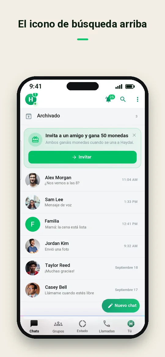 El icono de búsqueda arriba — Haydai