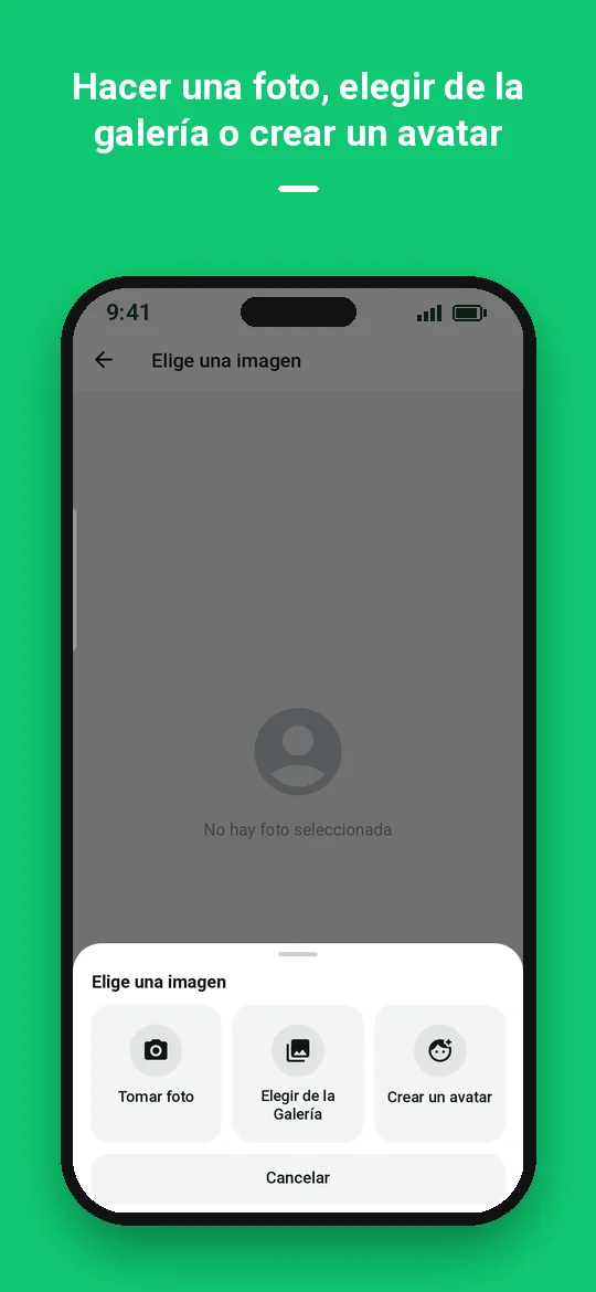 Hacer una foto, elegir de la galería o crear un avatar — Haydai