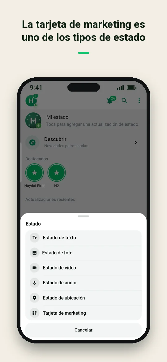 La tarjeta de marketing es uno de los tipos de estado — Haydai