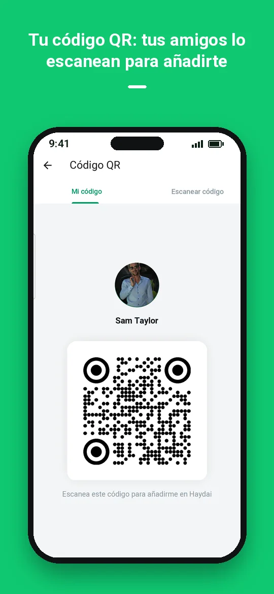 Tu código QR: tus amigos lo escanean para añadirte — Haydai