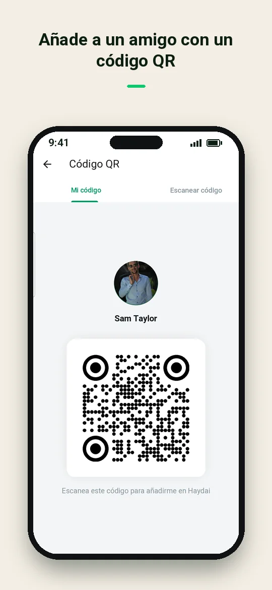 Añade a un amigo con un código QR — Haydai