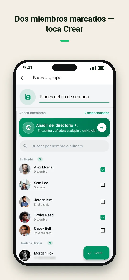Dos miembros marcados — toca Crear — Haydai