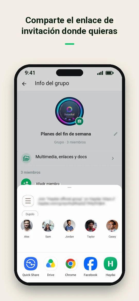 Comparte el enlace de invitación donde quieras — Haydai